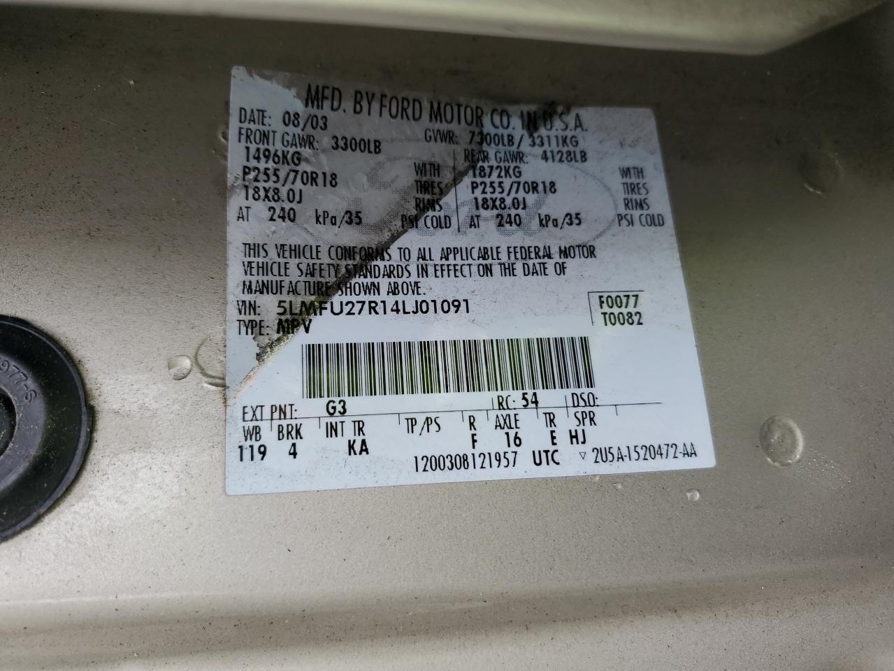 Lot #3305655736 2004 LINCOLN NAVIGATOR