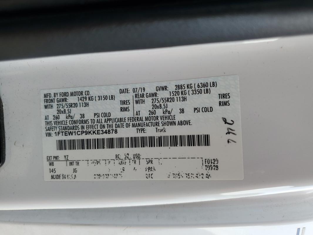 2019 FORD F150 SUPERCREW 1FTEW1CP9KKE34878