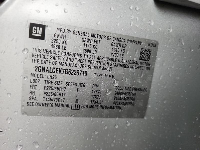 2016 CHEVROLET EQUINOX LT - 2GNALCEK7G6228710