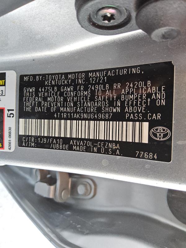 2022 TOYOTA CAMRY LE - 4T1R11AK9NU649687