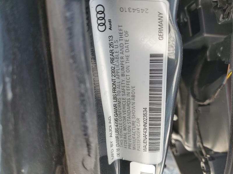 2017 AUDI A4 PREMIUM WAUENAF43HN023534