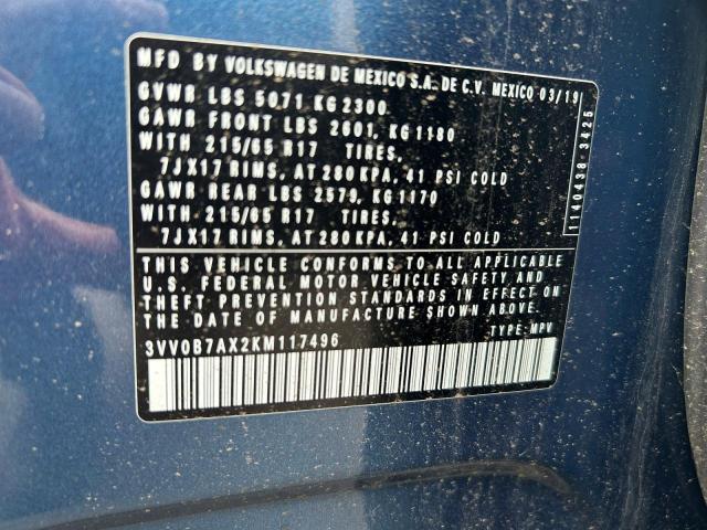 2019 VOLKSWAGEN TIGUAN S 3VV0B7AX2KM117496