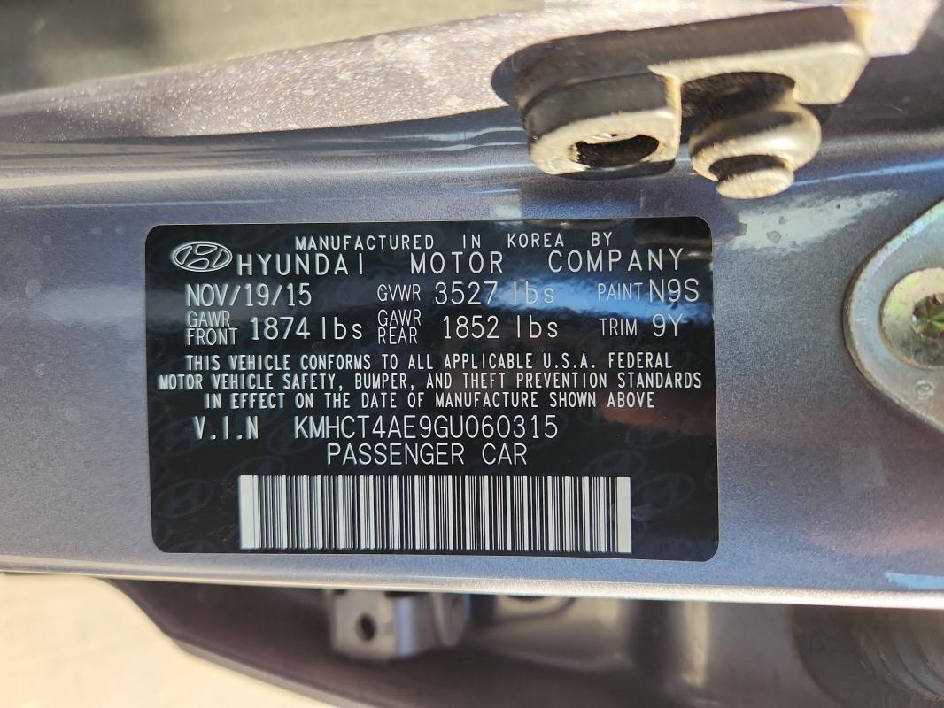 2016 HYUNDAI ACCENT KMHCT4AE9GU060315