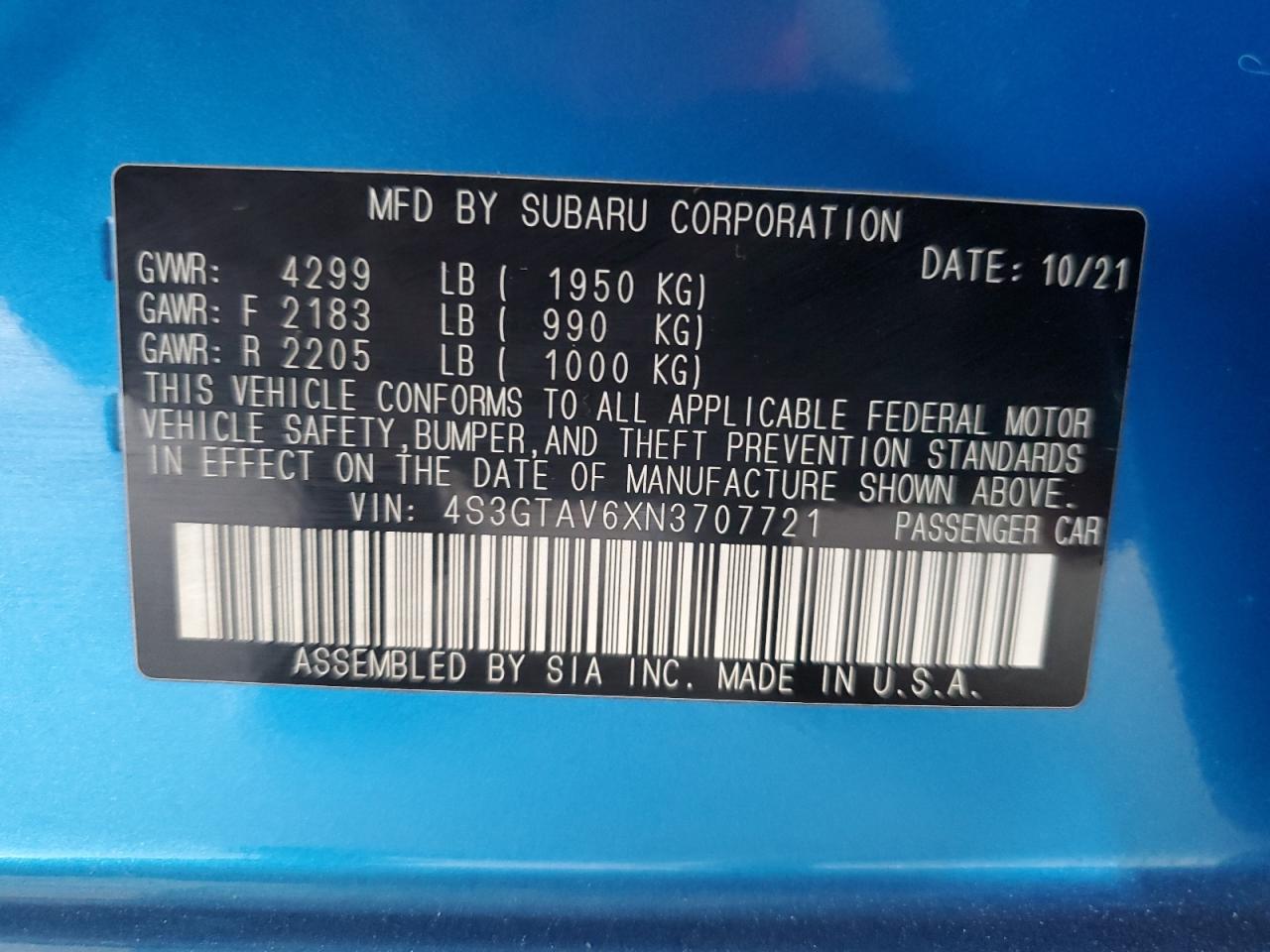 Lot #3302963610 2022 SUBARU IMPREZA PR