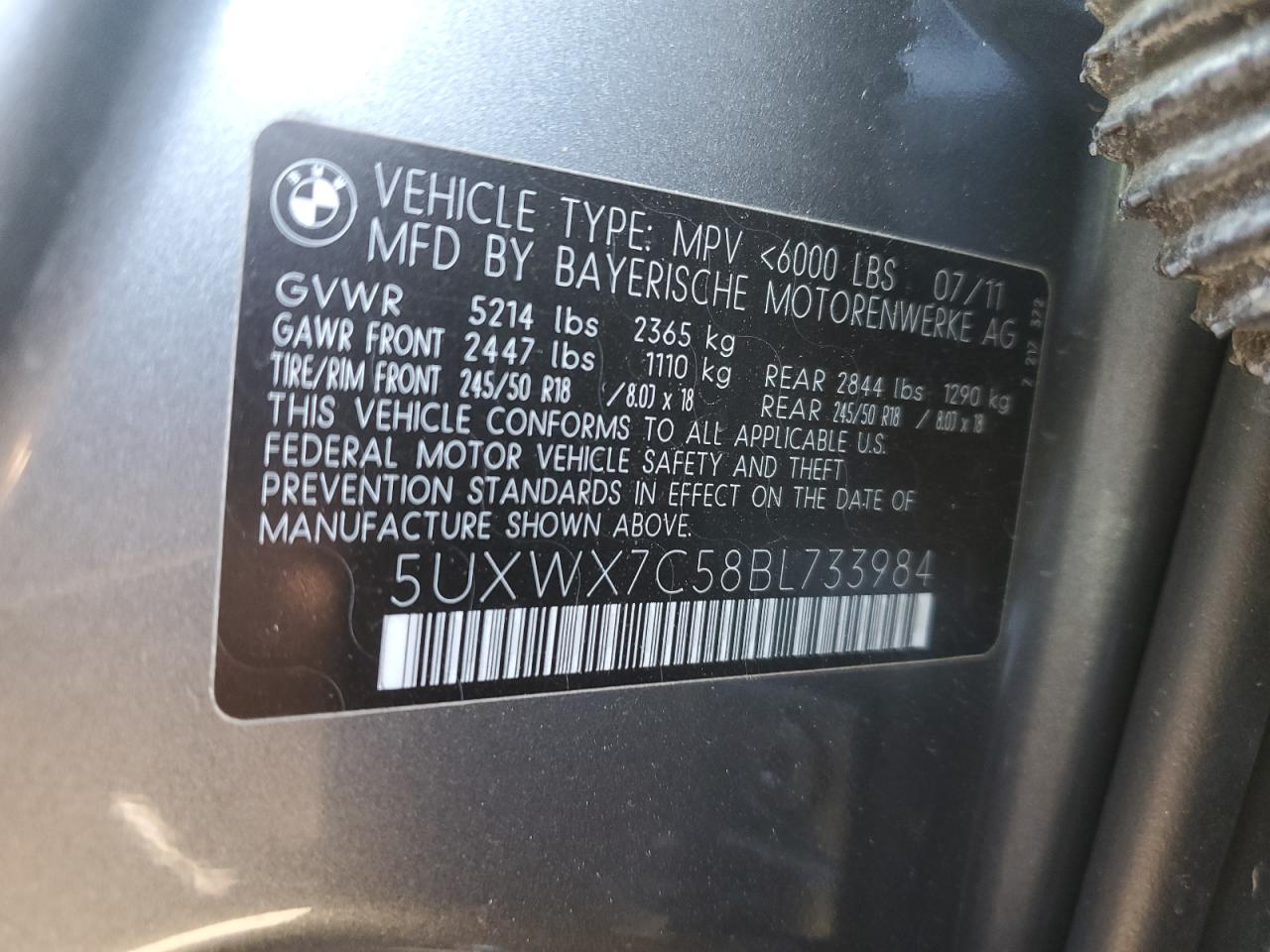 Lot #3318890918 2011 BMW X3 XDRIVE3