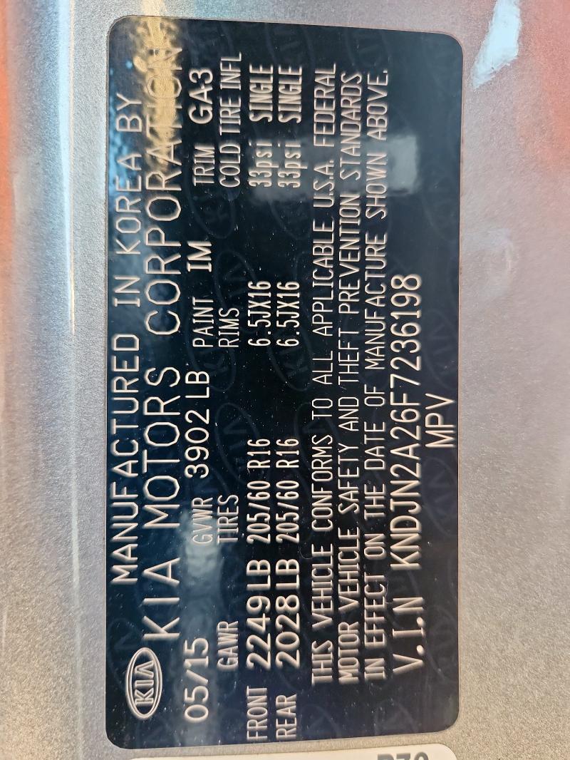 2015 KIA SOUL KNDJN2A26F7236198