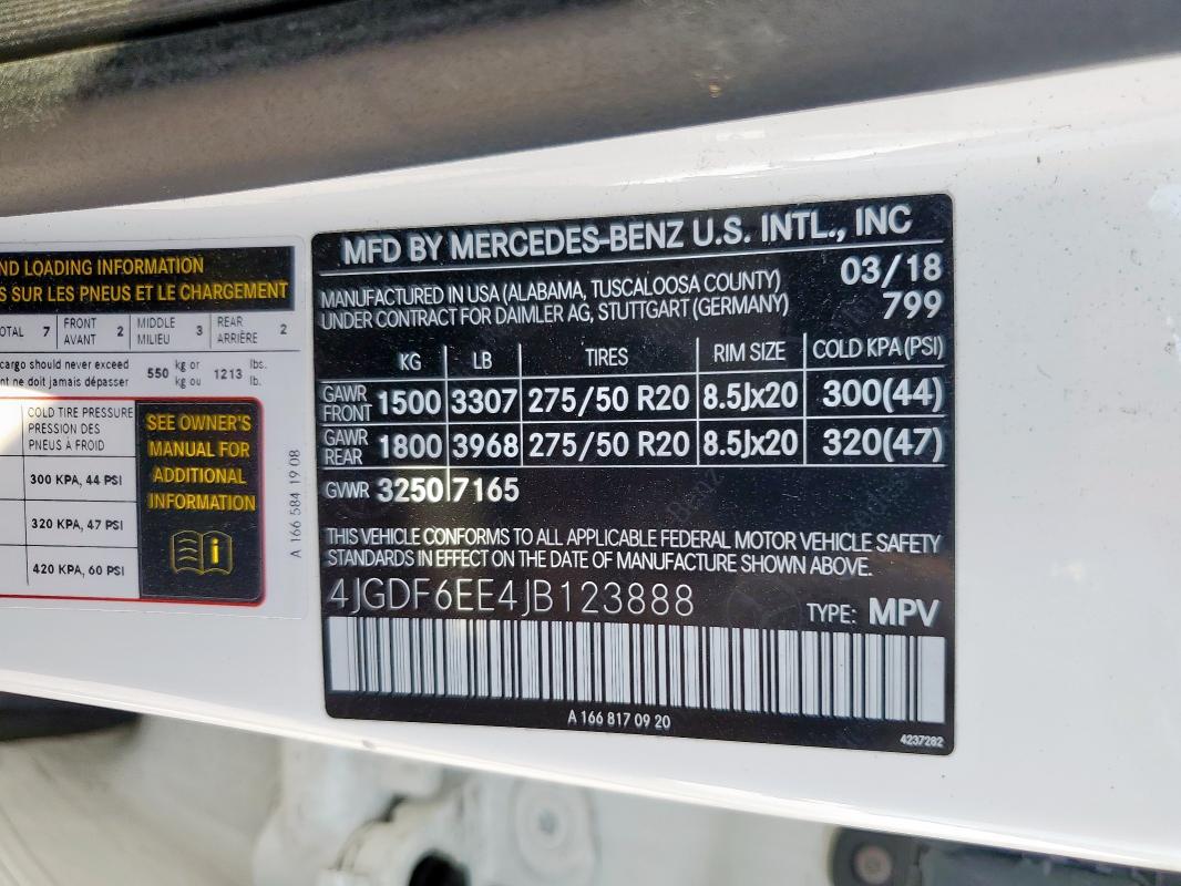 2018 MERCEDES-BENZ GLS 450 4M 4JGDF6EE4JB123888