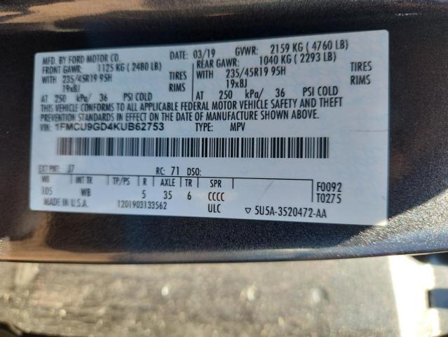 2019 FORD ESCAPE SE - 1FMCU9GD4KUB62753