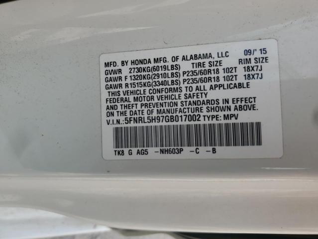 2016 HONDA ODYSSEY TOURING 5FNRL5H97GB017002