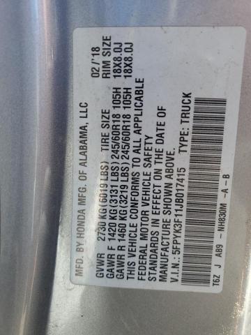 2018 HONDA RIDGELINE - 5FPYK3F11JB017415