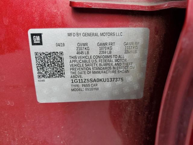 2019 CHEVROLET IMPALA LT - 1G11Z5SA0KU137375