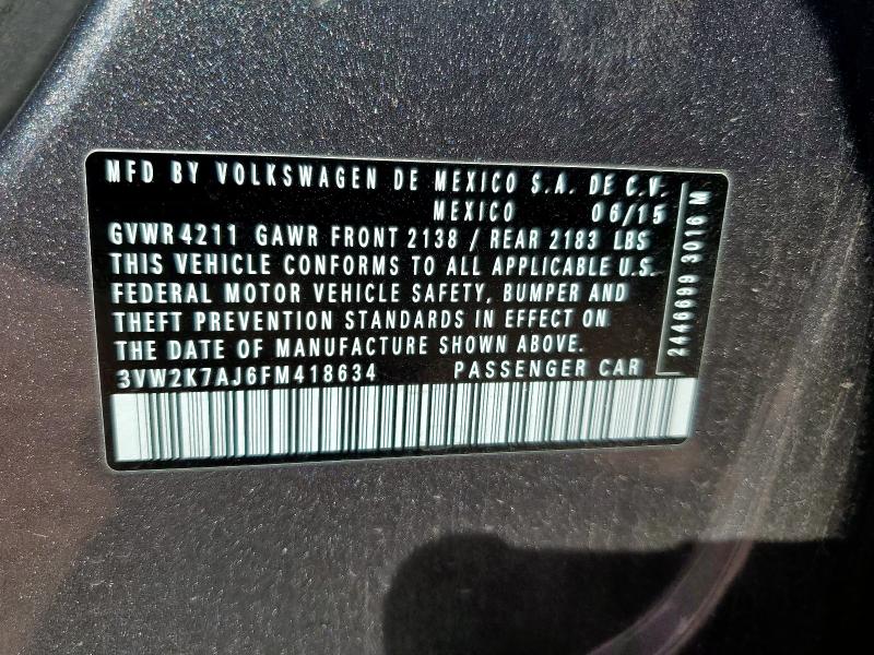 2015 VOLKSWAGEN JETTA BASE - 3VW2K7AJ6FM418634