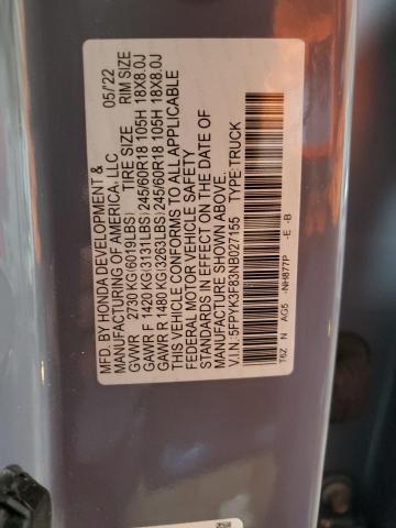 2022 HONDA RIDGELINE - 5FPYK3F83NB027155