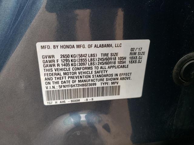 2017 HONDA PILOT EXLN 5FNYF6H72HB023699