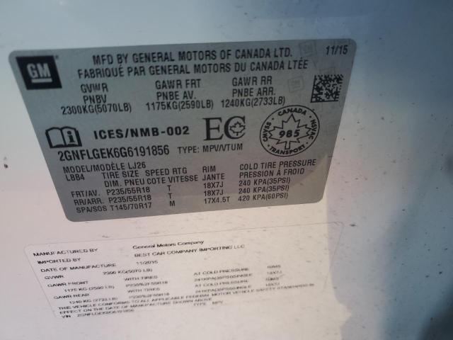 2016 CHEVROLET EQUINOX LT - 2GNFLGEK6G6191856