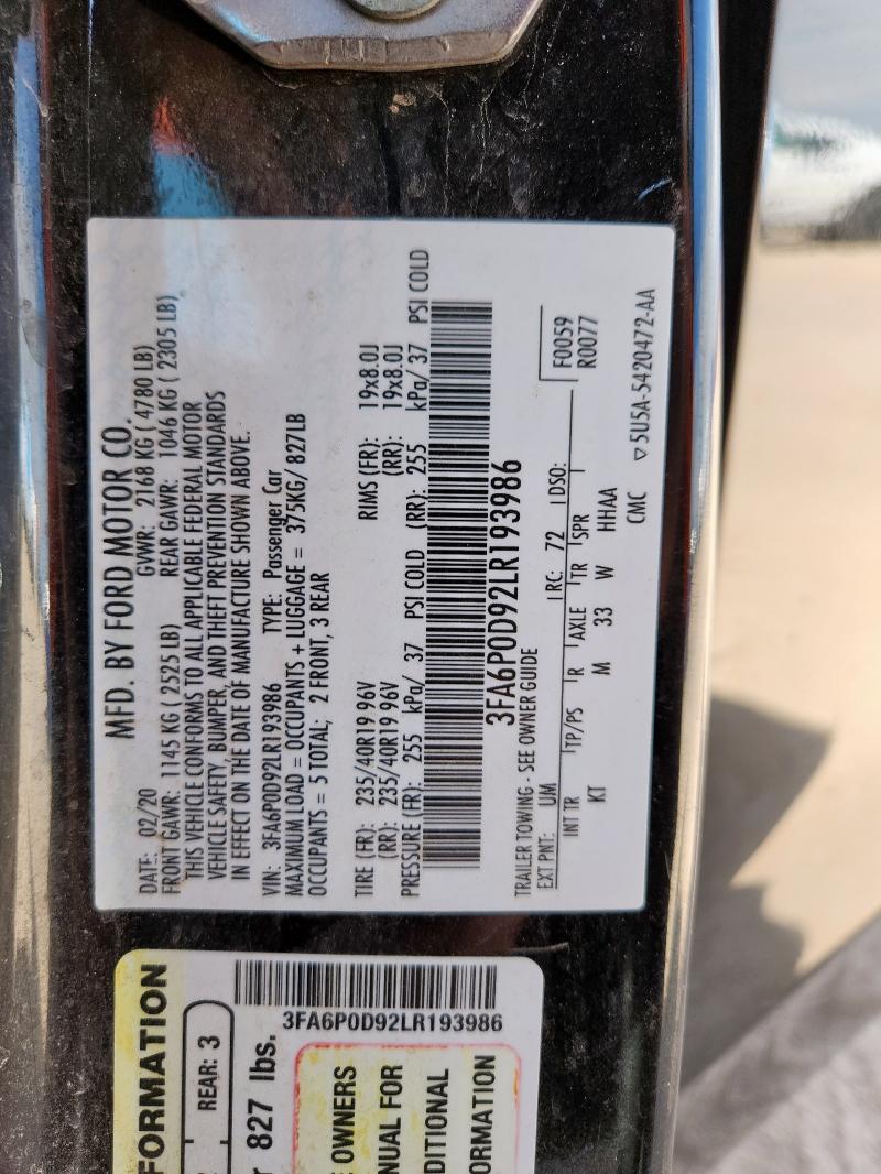 2020 FORD FUSION TITANIUM - 3FA6P0D92LR193986