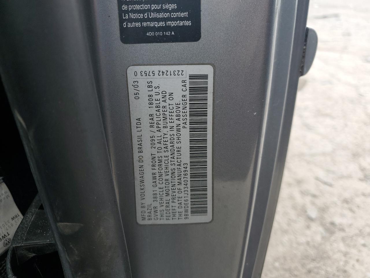 Lot #3274667797 2003 VOLKSWAGEN GTI