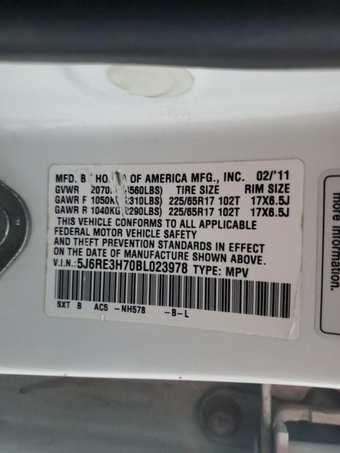 2011 HONDA CR-V EXL - 5J6RE3H70BL023978