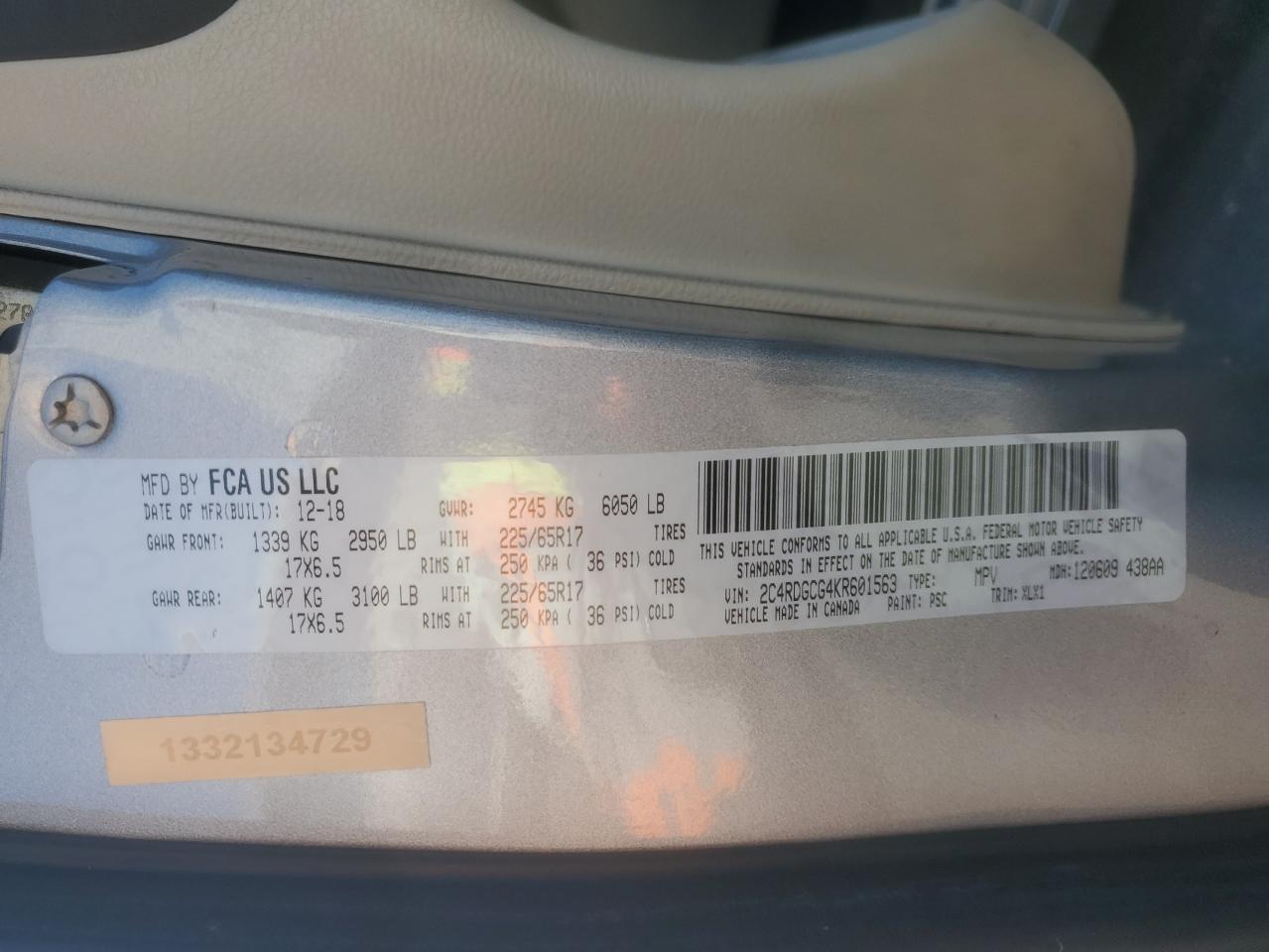 Lot #3311858187 2019 DODGE GRAND CARA