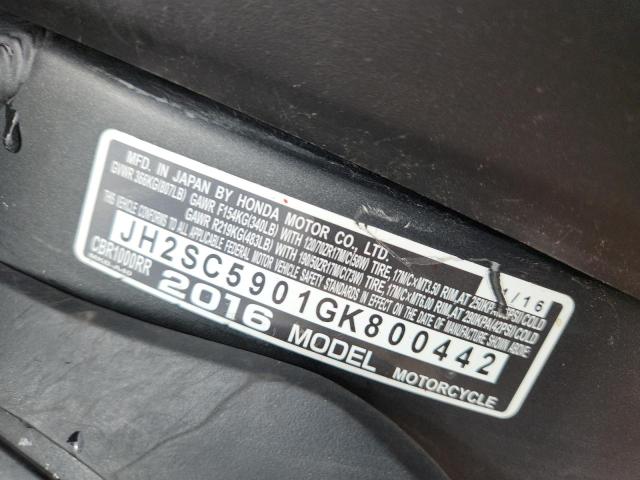2016 HONDA CBR1000 RR - JH2SC5901GK800442