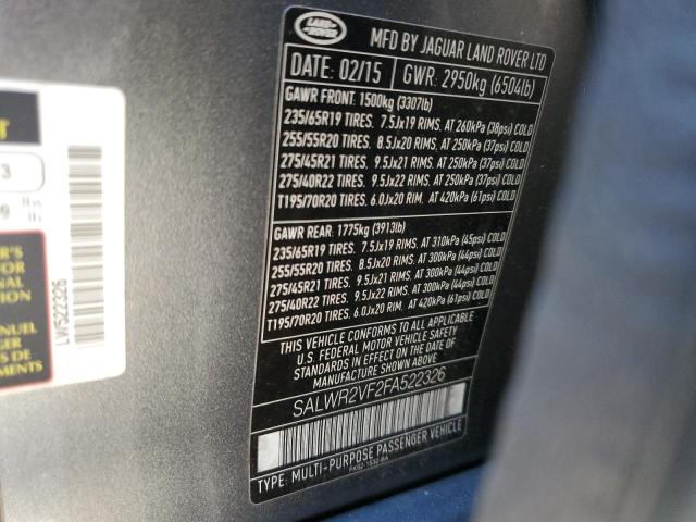 2015 LAND ROVER RANGE ROVE - SALWR2VF2FA522326