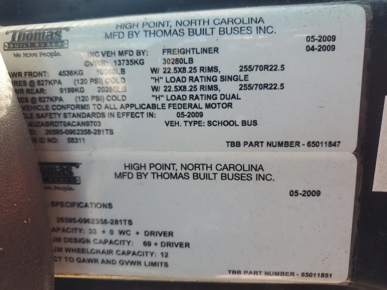 Lot #3273851189 2010 FREIGHTLINER SAF-T-LINER C2