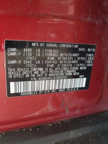 2019 SUBARU OUTBACK 2. 4S4BSAHC1K3364254