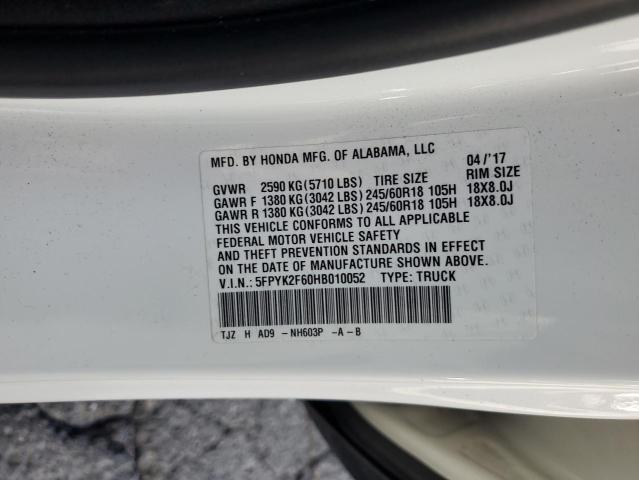 2017 HONDA RIDGELINE 5FPYK2F60HB010052