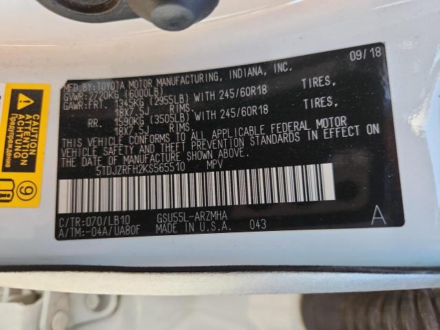 2019 TOYOTA HIGHLANDER - 5TDJZRFH2KS565510