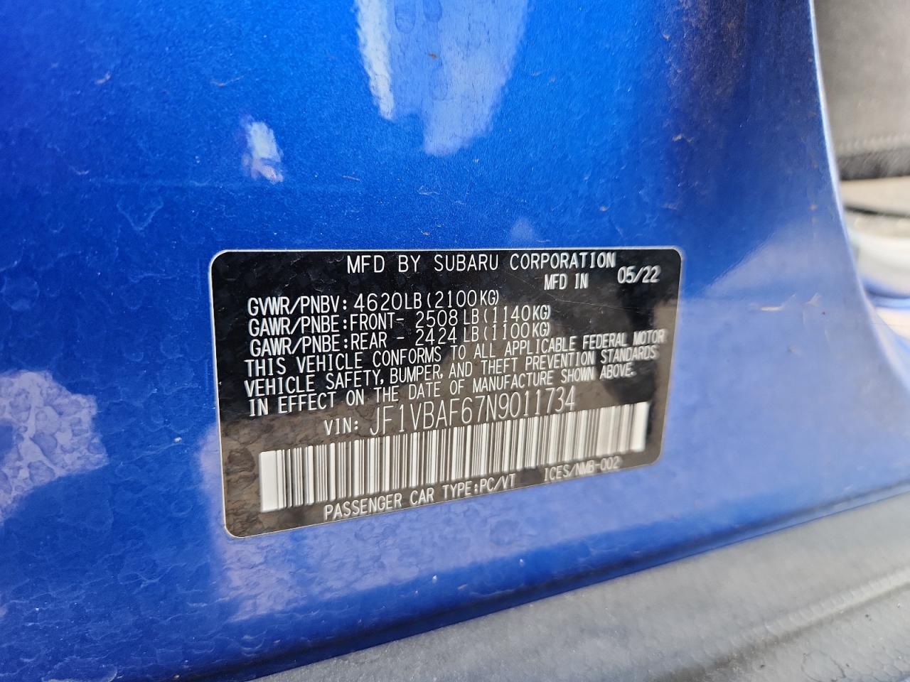 Lot #3302777913 2022 SUBARU WRX PREMIU