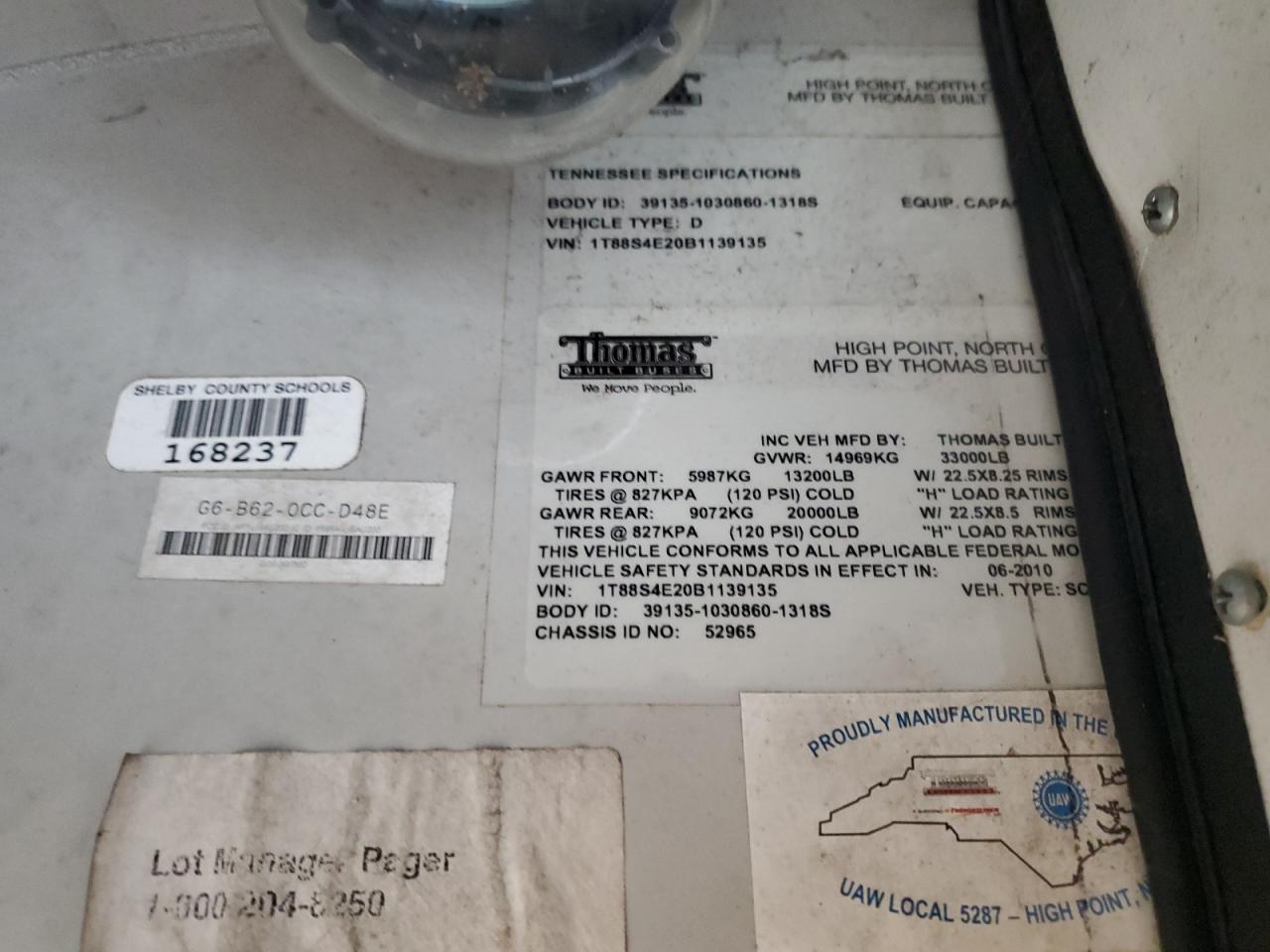 Lot #3287598011 2011 THOMAS SAF-T-LINER HDX