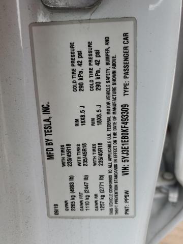 2019 TESLA MODEL 3 5YJ3E1EB0KF493309