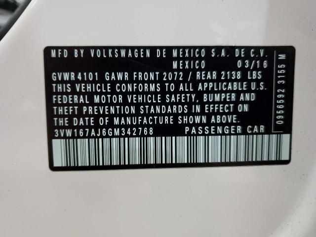 2016 VOLKSWAGEN JETTA S 3VW167AJ6GM342768