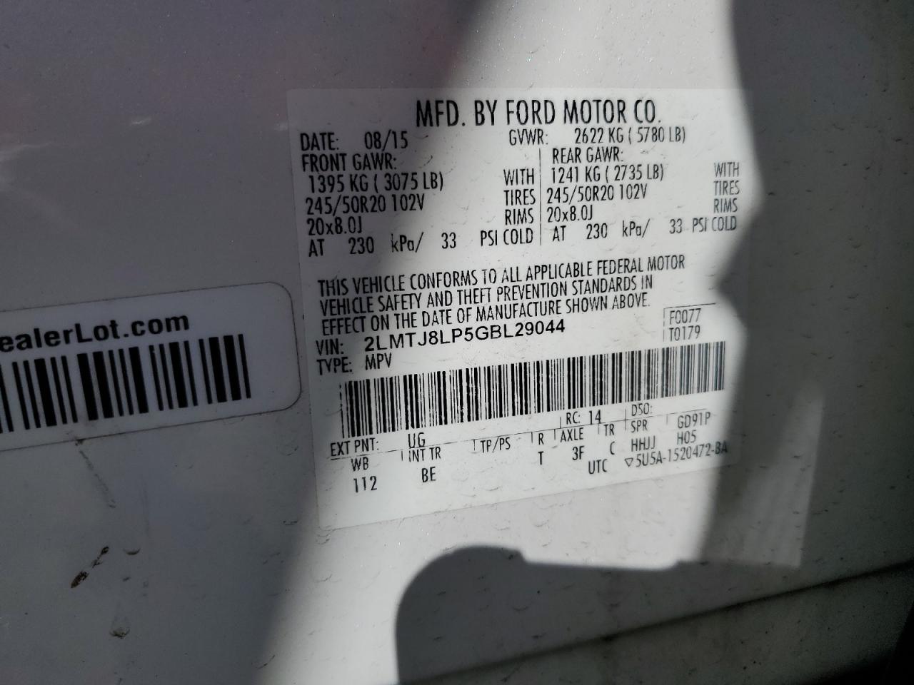 Lot #3302879912 2016 LINCOLN MKX RESERV