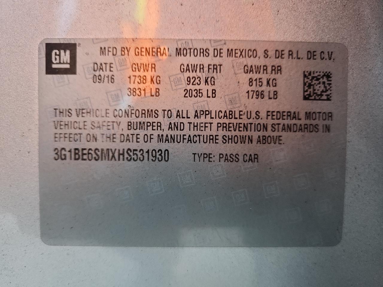 Lot #3302747001 2017 CHEVROLET CRUZE LT