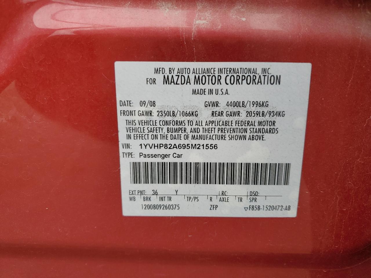 Lot #3283478519 2009 MAZDA 6 I