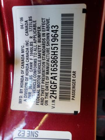 2006 HONDA CIVIC LX #3316978090