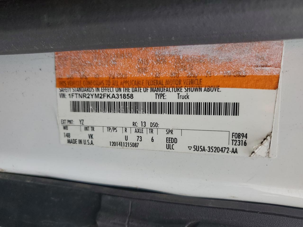 Lot #3301606625 2015 FORD TRANSIT T-