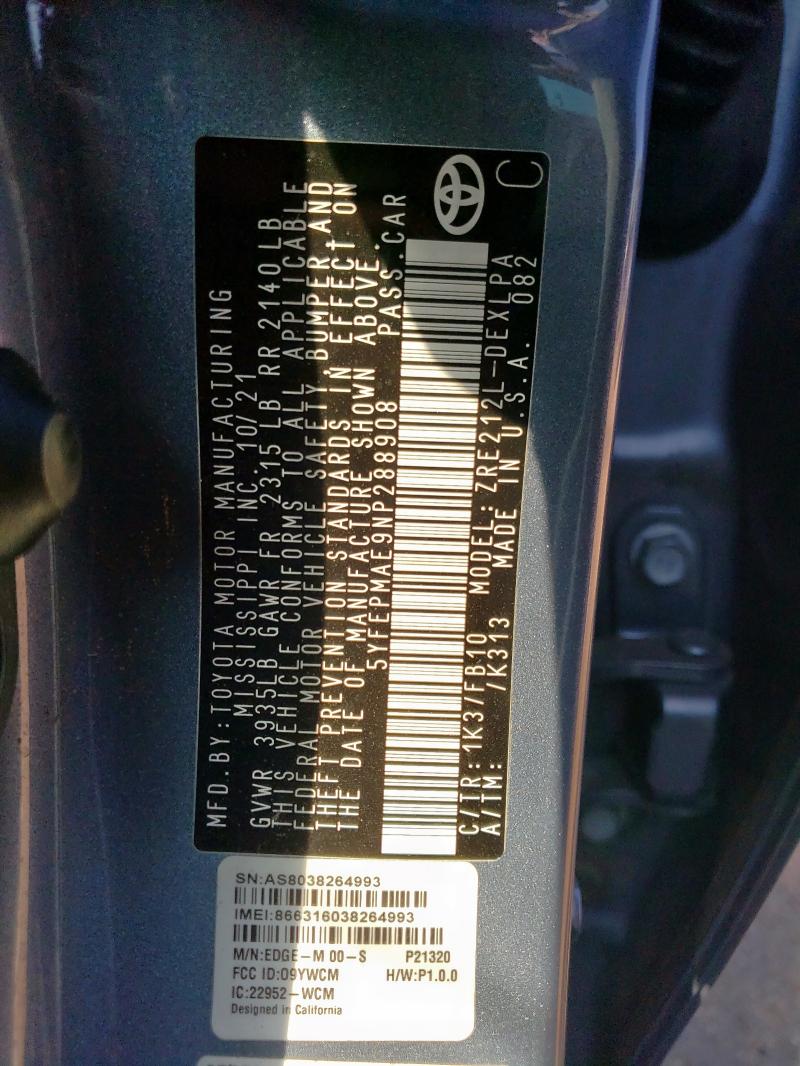 2022 TOYOTA COROLLA LE #3302937608