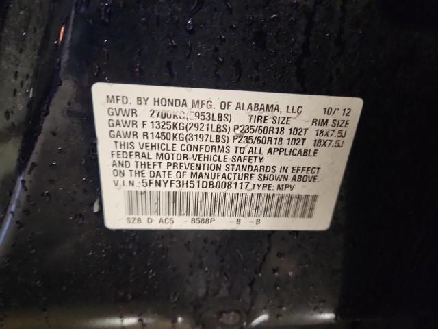 2013 HONDA PILOT EXL - 5FNYF3H51DB008117