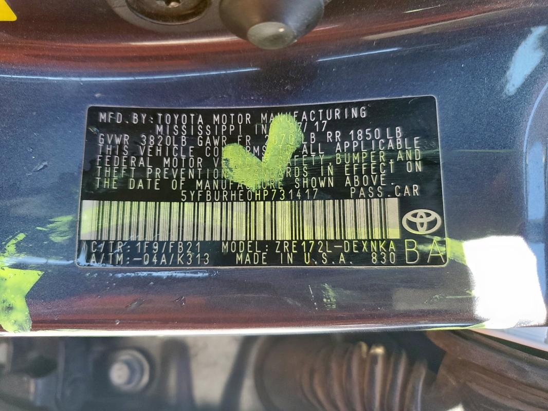 2017 TOYOTA COROLLA L #3279798332