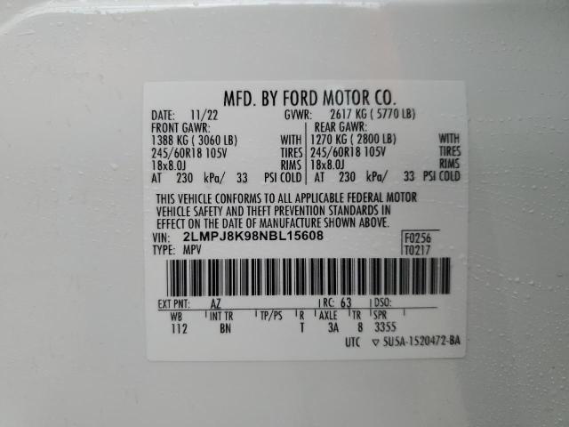 2022 LINCOLN NAUTILUS R 2LMPJ8K98NBL15608