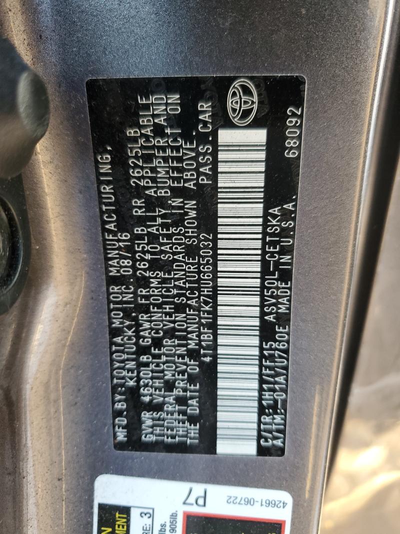 2017 TOYOTA CAMRY - 4T1BF1FK7HU665032