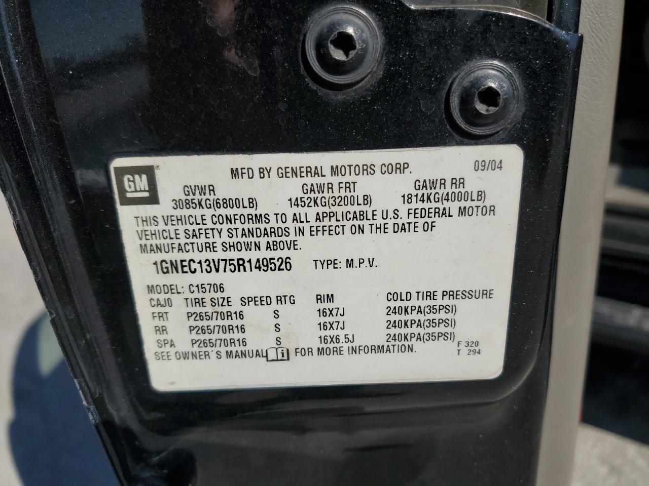 Lot #3302823918 2005 CHEVROLET TAHOE C150