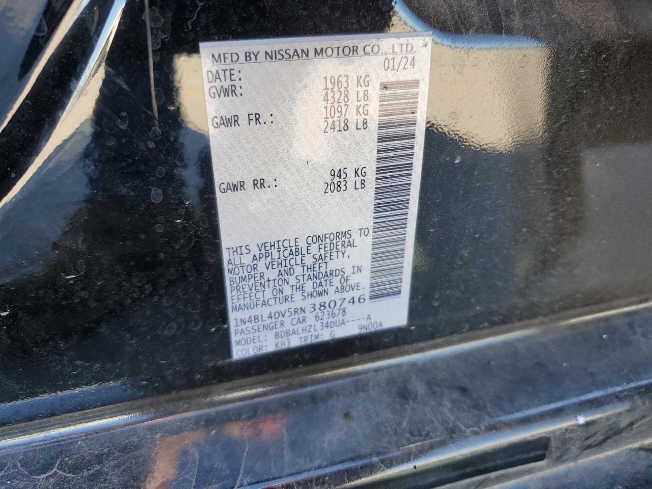 Lot #3310513080 2024 NISSAN ALTIMA SV