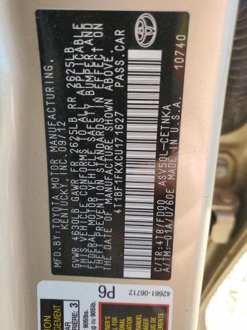 2012 TOYOTA CAMRY BASE - 4T1BF1FKXCU171627