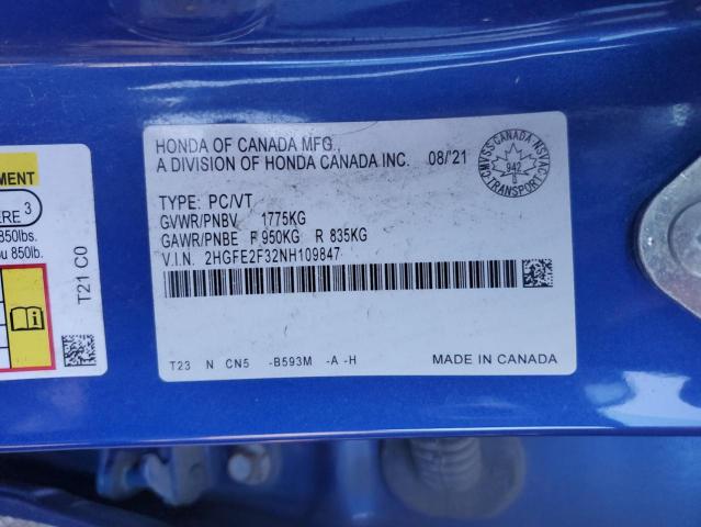 2022 HONDA CIVIC EX - 2HGFE2F32NH109847
