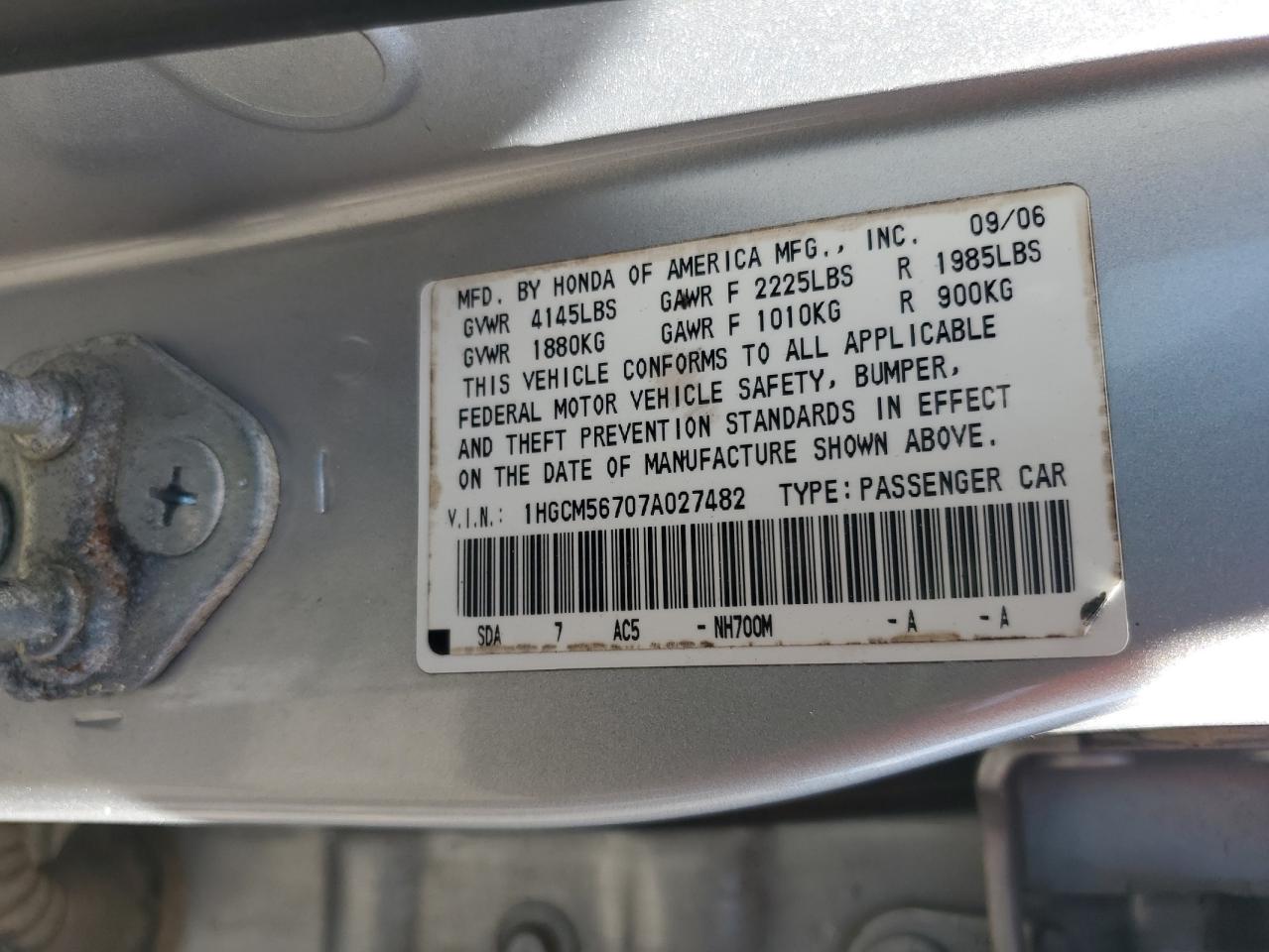 Lot #3293312422 2007 HONDA ACCORD EX