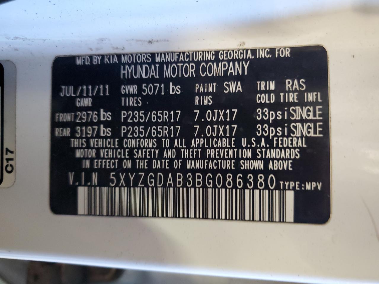 Lot #3261289897 2011 HYUNDAI SANTA FE G