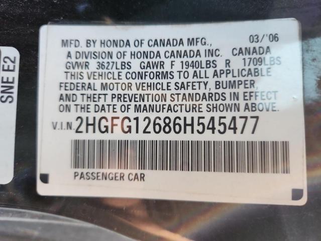 2006 HONDA CIVIC LX #3291219986